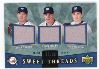 Javier Vazquez, Kevin Brown, Mike Mussina 2004 Upper Deck Sweet Threads Patch Relics #STT-VBM