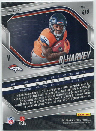 RJ Harvey 2025 Panini Prizm Variation Disco Prizm RC #410
