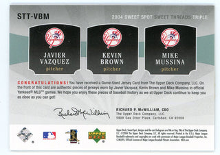 Javier Vazquez, Kevin Brown, Mike Mussina 2004 Upper Deck Sweet Threads Patch Relics #STT-VBM