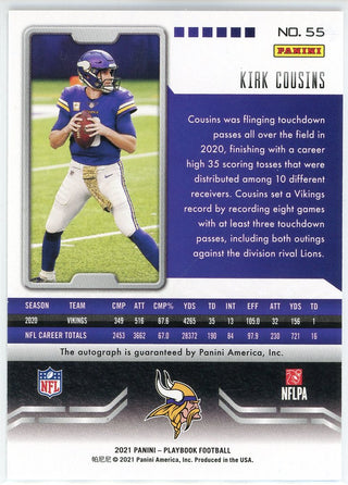 Kirk Cousins Autographed 2021 Panini Playbook Card #55