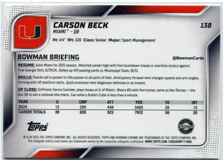 Carson Beck 2025 Bowman Chrome U Fuchsia Refractor RC #138 83/225