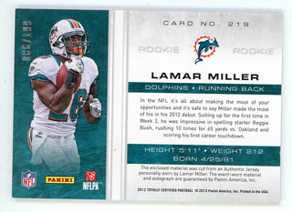 Lamar Miller 2012 Panini Totally Certified Autograph Patch Relic Rookie Card #219