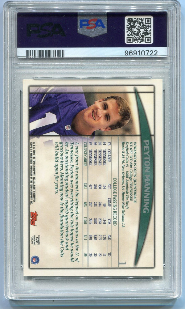 Peyton Manning 1998 Topps Season Opener RC #1 PSA Graded 8