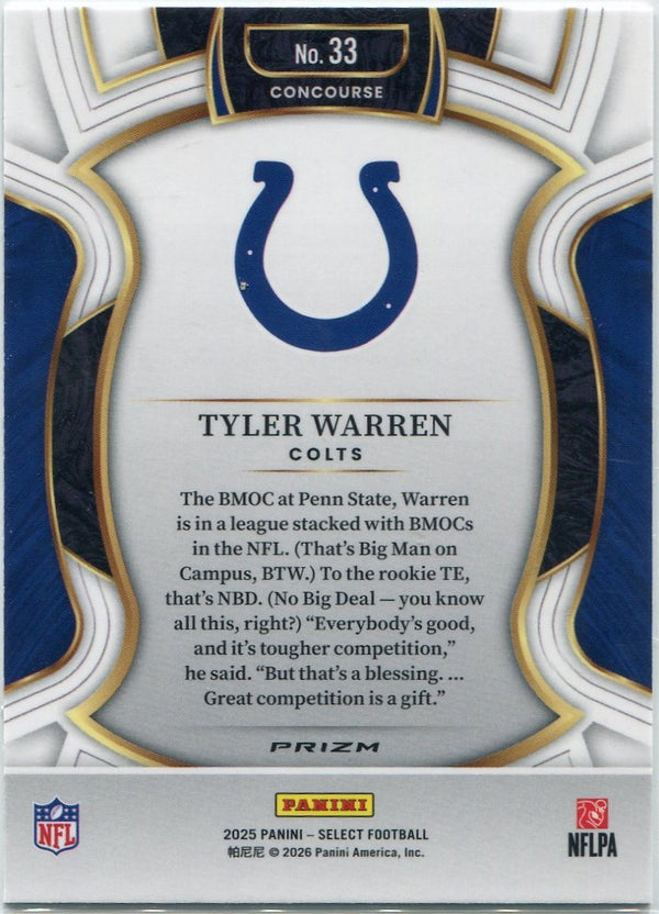Tyler Warren 2025 Panini Select Concourse Pink Shock Prizm RC #33