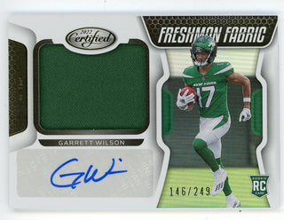 Garrett Wilson Autographed 2022 Panini Certified Freshman Fabrics White Rookie Patch Card #211