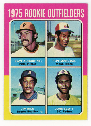 Jim Rice, Dave Augustine, Pepe Mangual & John Scott 1975 Topps Rookie Outfields Card