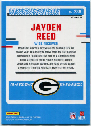 Jayden Reed 2023 Panini Donruss Optic Rated Rookie HOLO Prizm RC #239