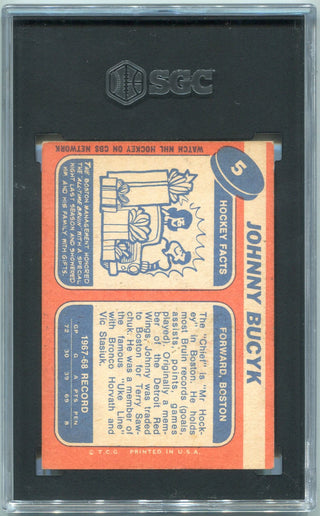 Johnny Bucyk 1968 - 1969 Topps Card #5 SGC Graded 5