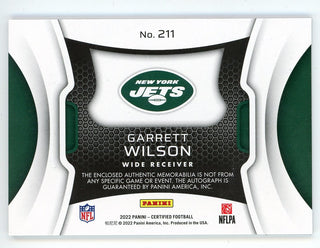 Garrett Wilson Autographed 2022 Panini Certified Freshman Fabrics White Rookie Patch Card #211