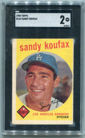 Sandy Koufax 1959 Topps Card #162 SGC Graded 2