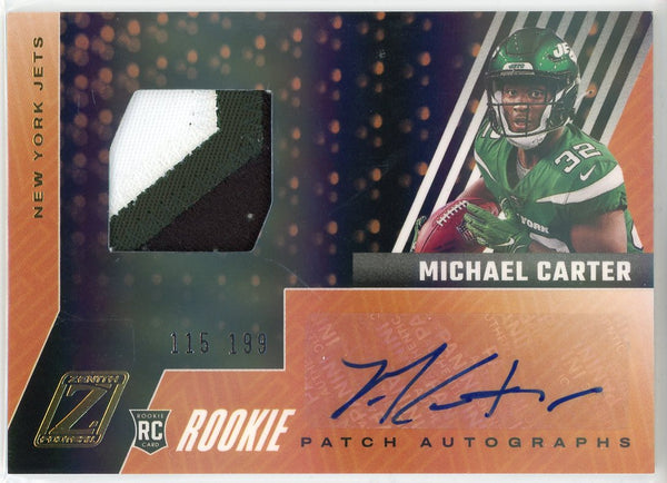 Michael Carter Autographed 2021 Panini Zenith Rookie Patch Card #98