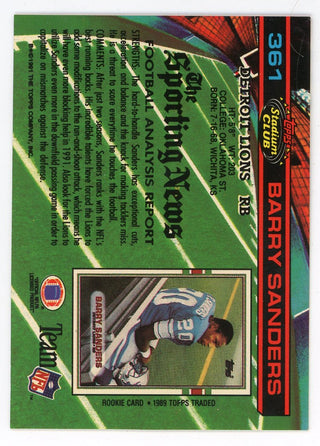 Barry Sanders 1991 Topps Stadium Club Card #361
