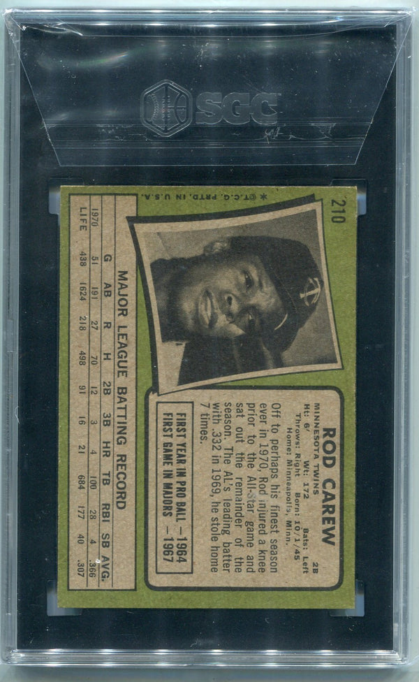 Rod Carew 1971 Topps Card #210 SGC Graded 5.5