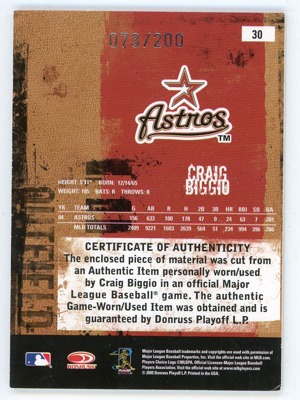 Craig Biggio 2005 Donruss Leather And Lumber Patch Relic #30