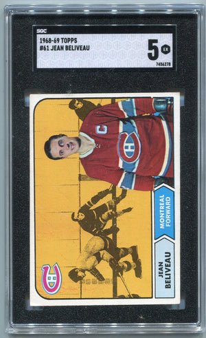 Jean Beliveau 1968 - 1969 Topps Card SGC Graded 5