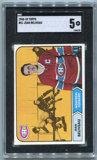 Jean Beliveau 1968 - 1969 Topps Card SGC Graded 5