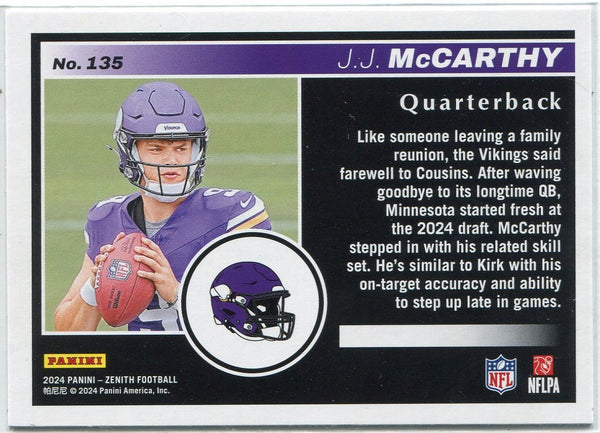 JJ McCarthy 2024 Panini Zenith RC #135