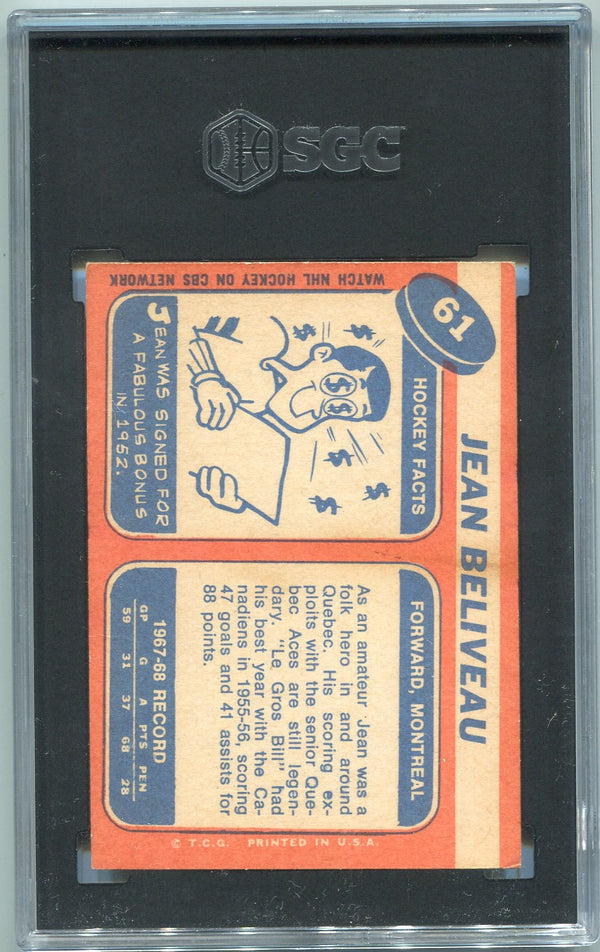 Jean Beliveau 1968 - 1969 Topps Card SGC Graded 5