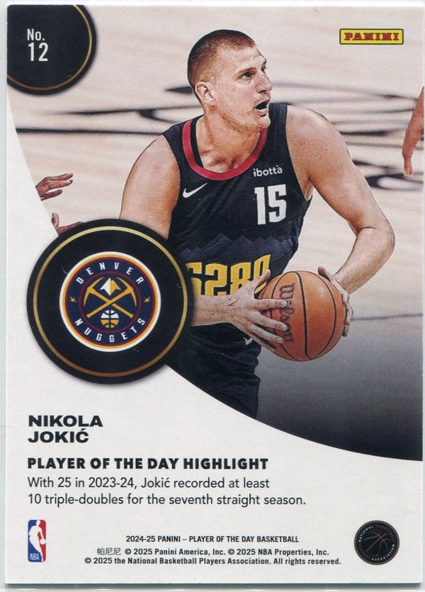 Nikola Jokic 2024 - 2025 Panini Player Of The Day Red Parallel Card #12 12/99