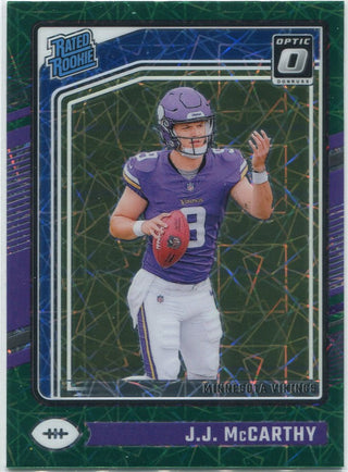 JJ McCarthy 2024 Panini Donruss Optic Rated Rookie Green Velocity Prizm RC #235