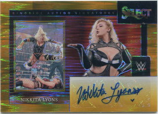 Nikkita Lyons 2024 Panini Select WWE Ringside Action Autographed Gold Wave Prizm Card #RA-NKL 4/5