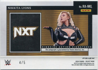 Nikkita Lyons 2024 Panini Select WWE Ringside Action Autographed Gold Wave Prizm Card #RA-NKL 4/5
