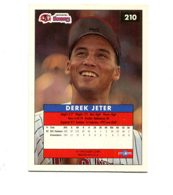 Derek Jeter 1992 Fleer Greensboro #210 Card