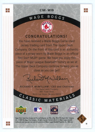 Wade Boggs 2005 Upper Deck Sweet Spot Patch Relic #CM-WB