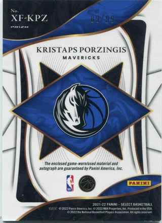 Kristaps Porzingis 2021 - 2022 Panini X-Factor Jersey & Autographed Silver Prizm Card #XF-KPZ 89/99