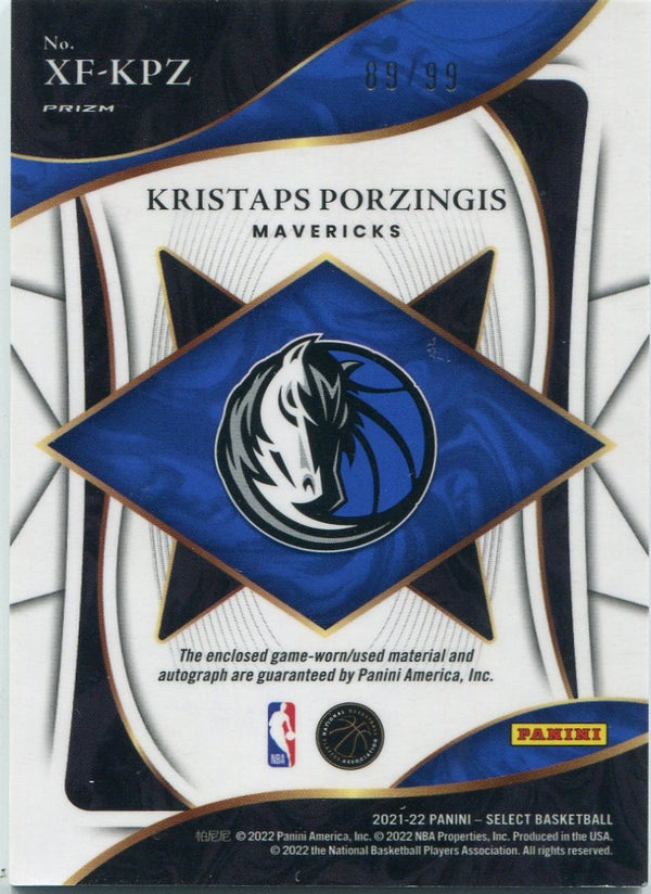Kristaps Porzingis 2021 - 2022 Panini X-Factor Jersey & Autographed Silver Prizm Card #XF-KPZ 89/99