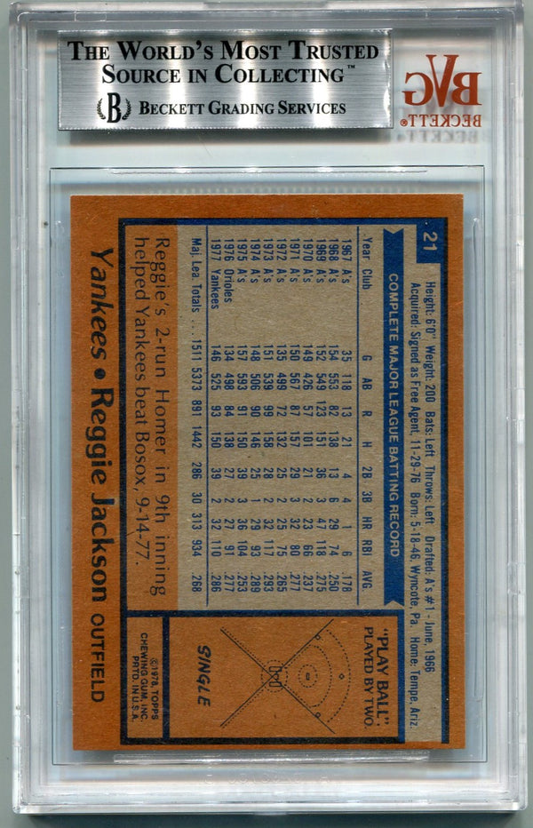 Reggie Jackson 1978 Topps Burger King Card #21 BVG Mint 9