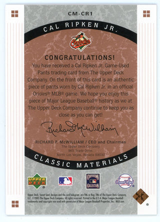 Cal Ripken Jr 2005 Upper Deck Sweet Spot Patch Relic #CM-CR1