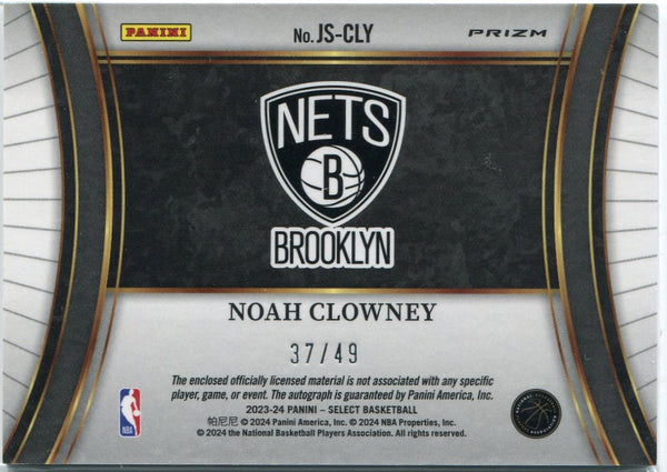 Noah Clowney 2023 - 2024 Panini Select Jersey & Autographed White Prizm RC #IS-CLY 37/49
