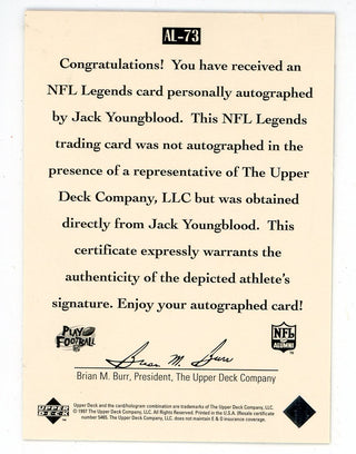 Jack Youngblood 1997 Autographed Upper Deck Card #AL-73