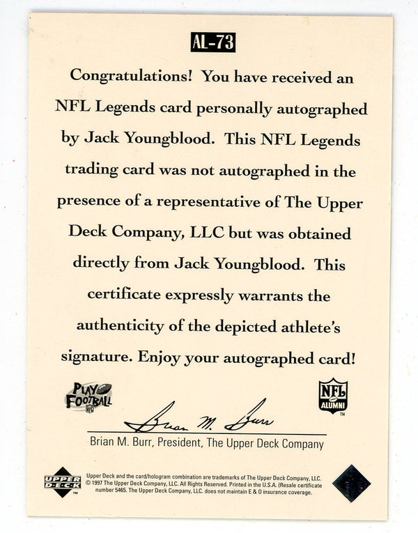 Jack Youngblood 1997 Autographed Upper Deck Card #AL-73