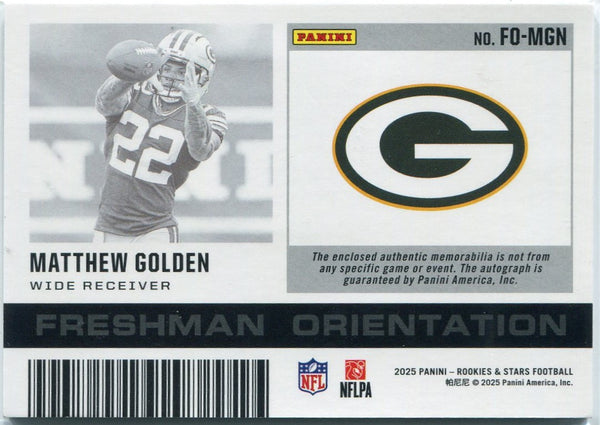 Matthew Golden 2025 Panini Rookies & Stars Freshman Orientation Patch/Autographed RC #FO-MGN 8/25