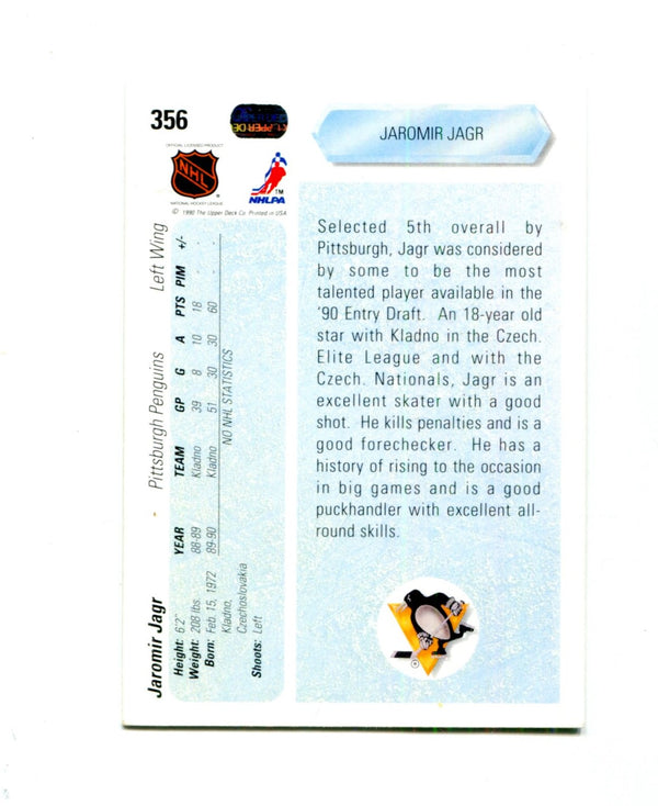 Jaromir Jagr 1990 Upper Deck Number 1 Draft #356 Card