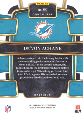 De'Von Achane 2023 Panini Select Rookie Card #63