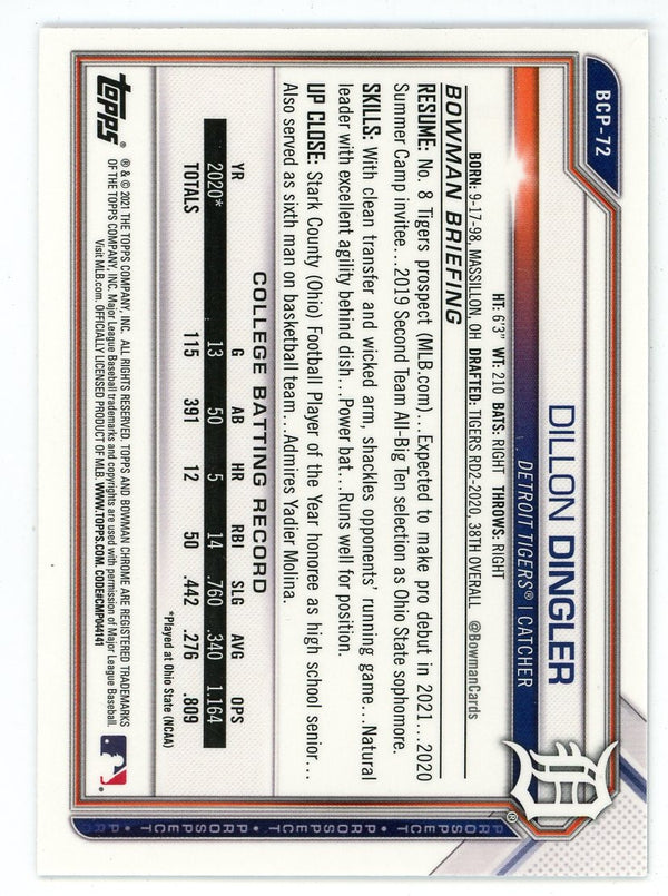 Dillon Dingler 2021 Topps Bowman Chrome #BCP-72