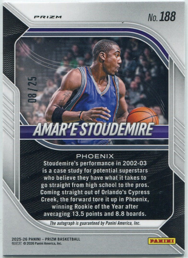 Amare Stoudemire 2025 - 2026 Panini Prizm Autographed MOJO Prizm Card #188 8/25