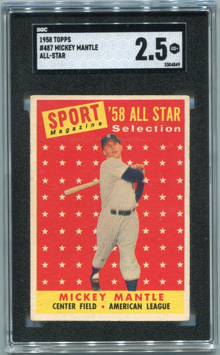 Mickey Mantle 1958 Topps All-Star #487 SGC Graded 2.5