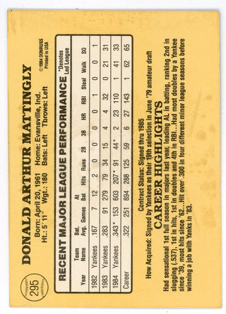 Don Mattingly 1984 Donruss Card #295