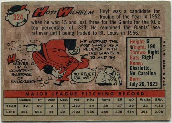 Hoyt Wilhelm 1958 Topps Card #324