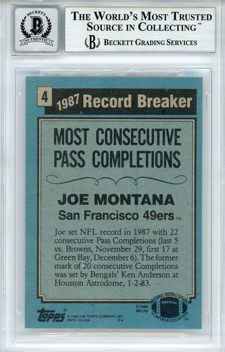 Joe Montana Autographed 1988 Topps Card #4 (BVG)