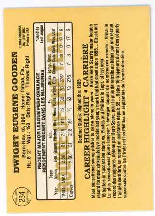 Dwight Gooden 1984 Donruss Leaf Card #234