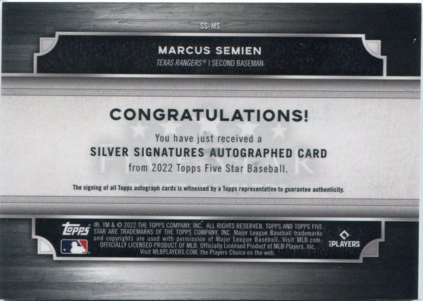 Marcus Semien 2022 Topps Five Star Silver Signatures Autographed Card #SS-MS 21/25