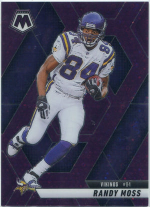 Randy Moss 2025 Panini Mosaic No Huddle Purple Prizm Card #134 24/50