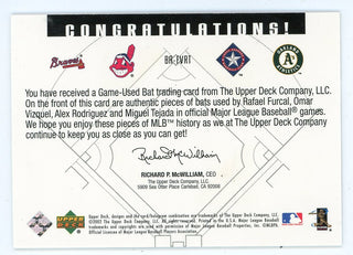 Rafael Furcal, Alex Rodriguez, Omar Vizquel, Miguel Tejada 2002 Upper Deck Bat Around Bat Relics #BA-FVRT