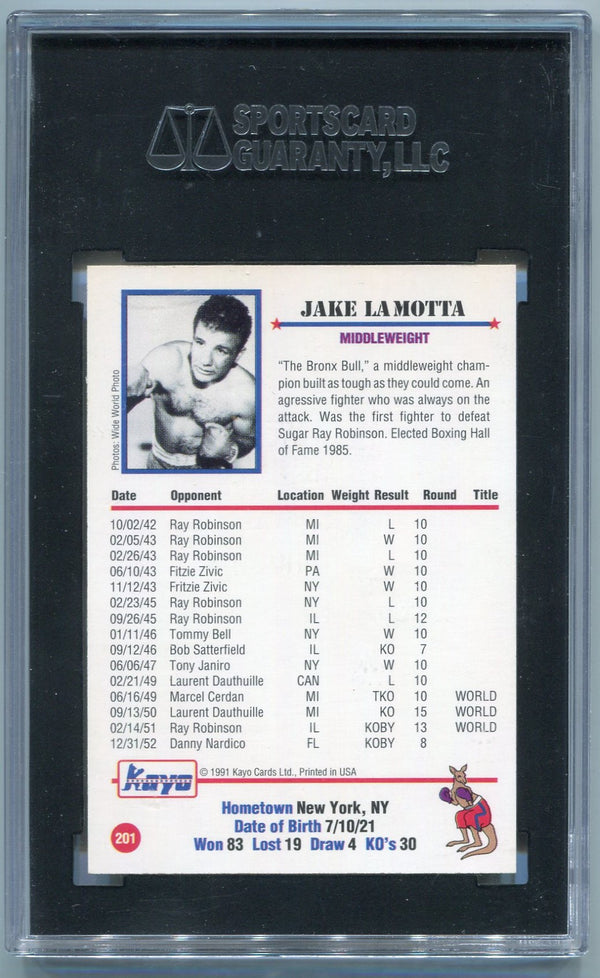 Jake LaMotta 1991 Kayo Autographed Card #201 SGC Authenticated