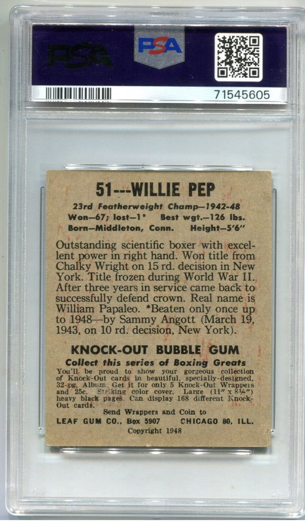 1948 Leaf Willie Pep #51 PSA VG 3 Card